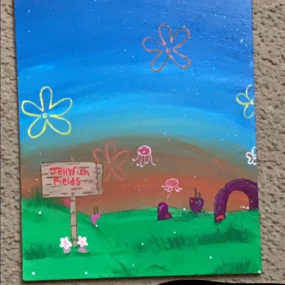 Hand painted Spongebob themed painting.